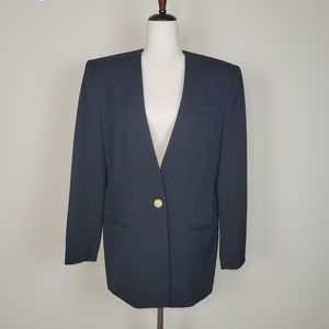 Jacqueline Ferrar Blazer Jacket Women's 12 Large Black Single-Breasted Vintage